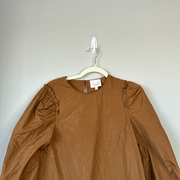 CINQ A SEPT Jackie Ruffle Trim Mini Dress Brown Tan Size Small Puff Sleeve - Picture 5 of 10